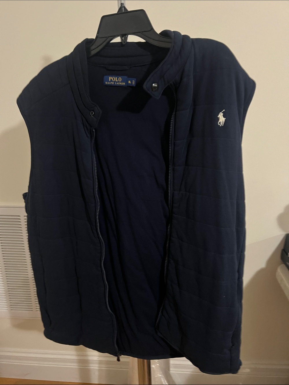 Polo by Ralph Lauren Navy Quilted Full Zip Sleeveless Vest with Pony Logo